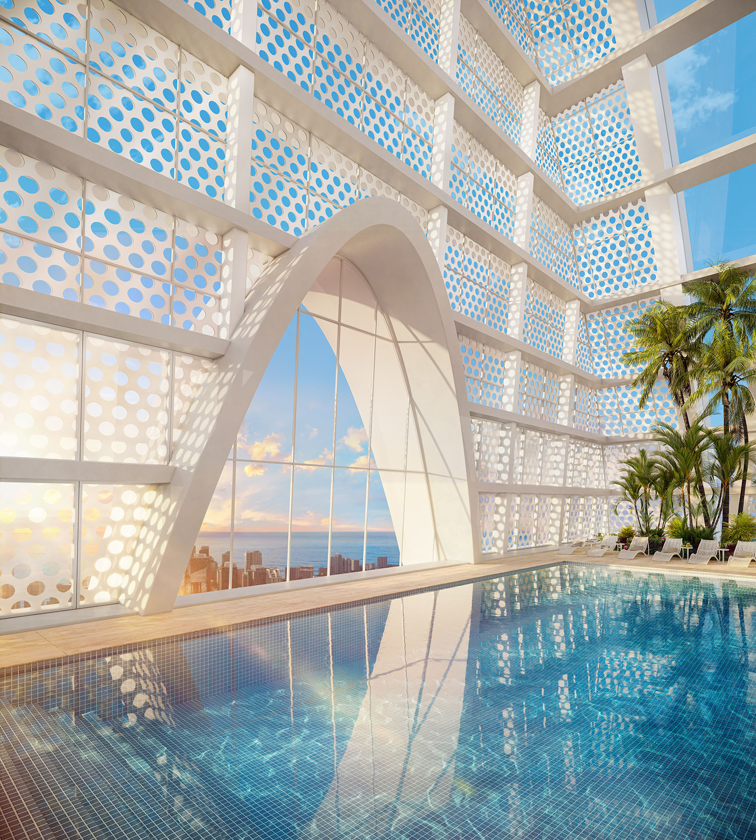 Piscina de la azotea de Okan Tower Miami bajo la cúpula